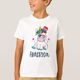 4th of July Unicorn with USA Flag Sun Glasses T-Shirt