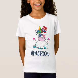 4th of July Unicorn with USA Flag Sun Glasses T-Shirt