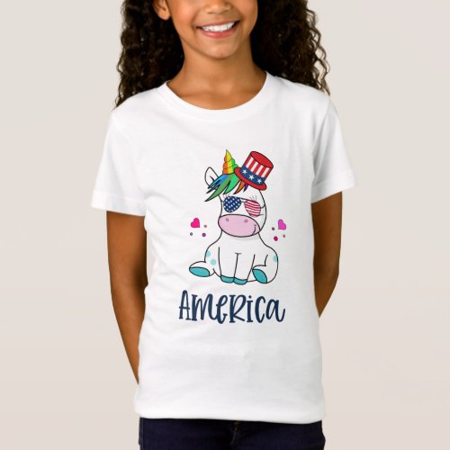 4th of July Unicorn with USA Flag Sun Glasses T_Shirt
