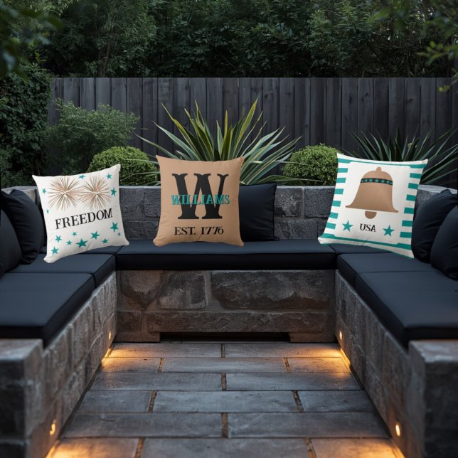 4th of July Unique Rustic Copper & Turquoise  Throw Pillow (Creator Uploaded)