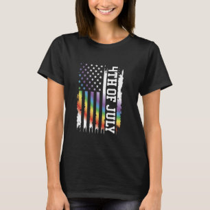 4Th Of July United States Distressed Rainbow w US T-Shirt