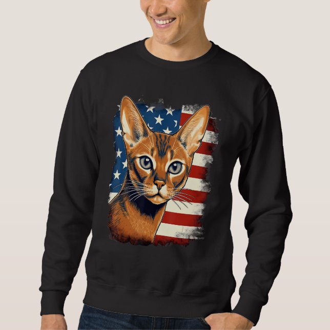 4th Of July US Flag Abyssinian Cat 1 Sweatshirt (Front)