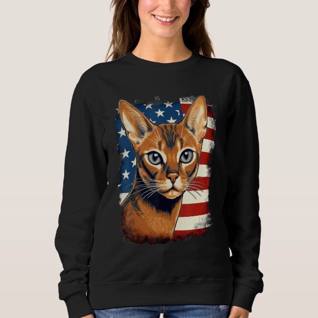 4th Of July US Flag Abyssinian Cat 1 Sweatshirt (Front)