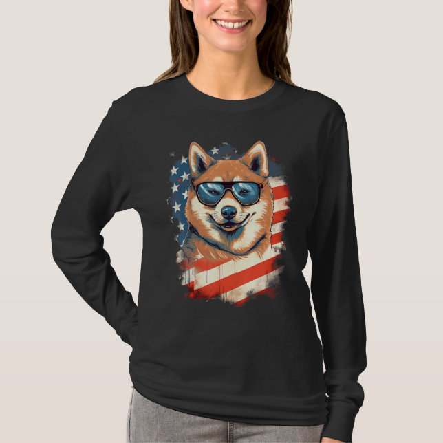 4th Of July US Flag Akita Dog 2 T-Shirt (Front)
