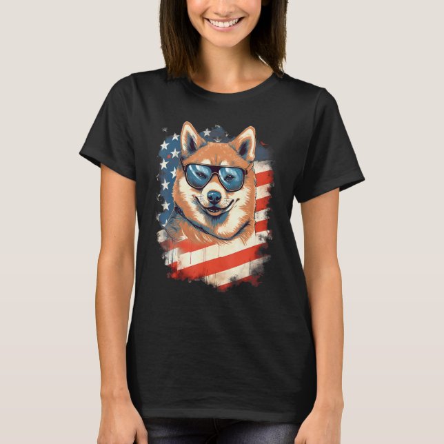 4th Of July US Flag Akita Dog 2 T-Shirt (Front)