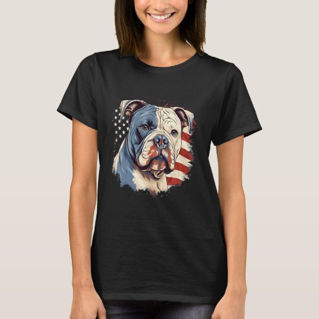 4th Of July US Flag American Bully Dog T-Shirt (Front)