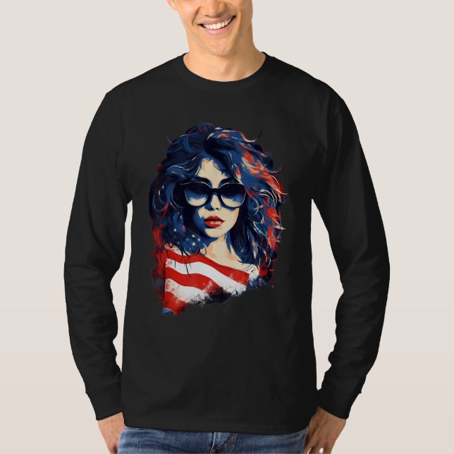 4th Of July US Flag American Girl T-Shirt (Front)