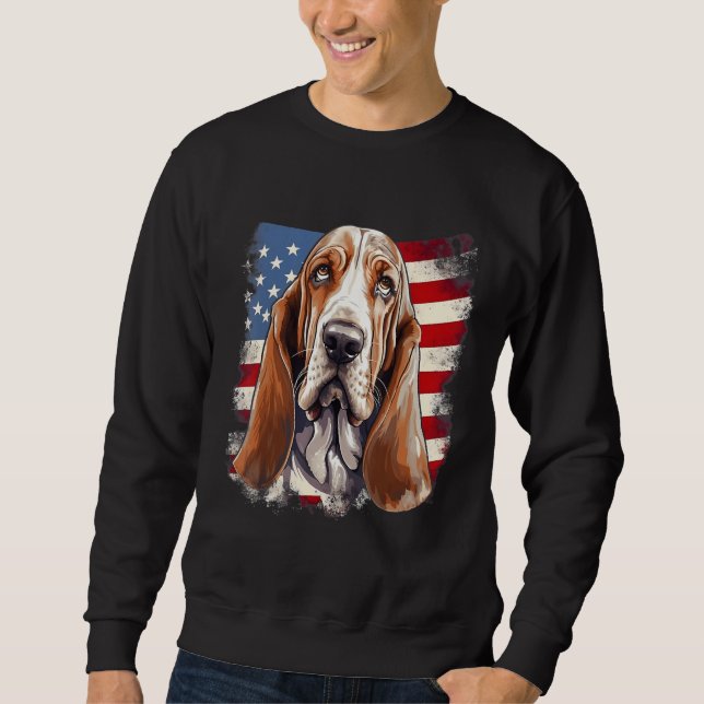 4th Of July US Flag Basset Hound Dog Sweatshirt (Front)
