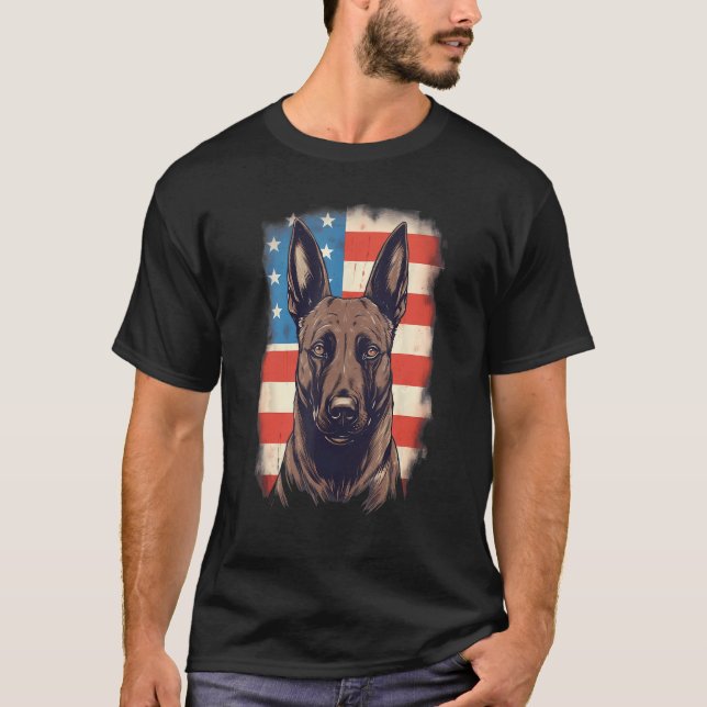 4th Of July US Flag Belgian Malinois Dog T-Shirt (Front)