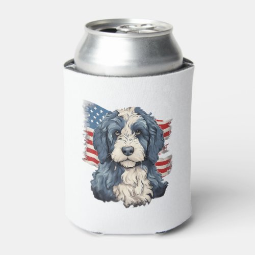 4th Of July US Flag Bernedoodle Dog T_Shirt Can Cooler