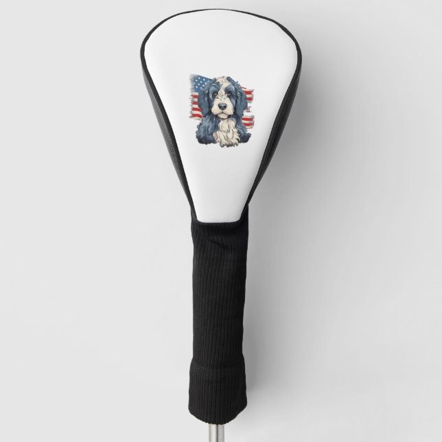 4th Of July US Flag Bernedoodle Dog T-Shirt Golf Head Cover (Front)