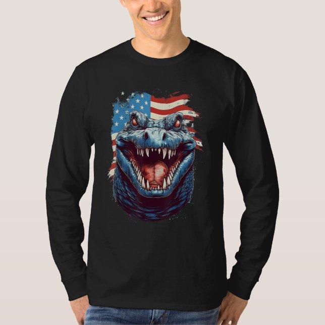 4th Of July US Flag Crocodile T-Shirt (Front)