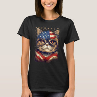 4th Of July US Flag Exotic Shorthair Cat T-Shirt