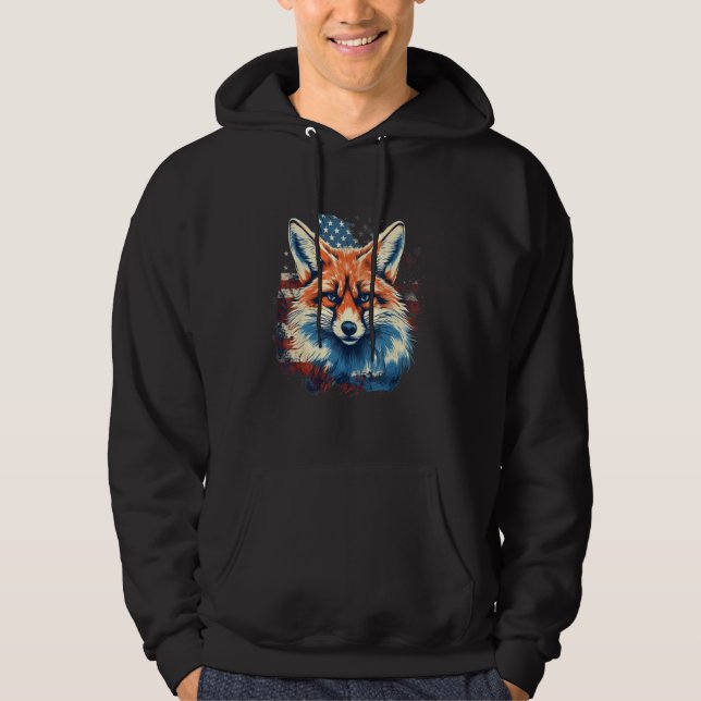 4th Of July US Flag Fox Hoodie (Front)