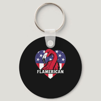 4th of July US Flag Funny Patriotic Flamingo Flame Keychain