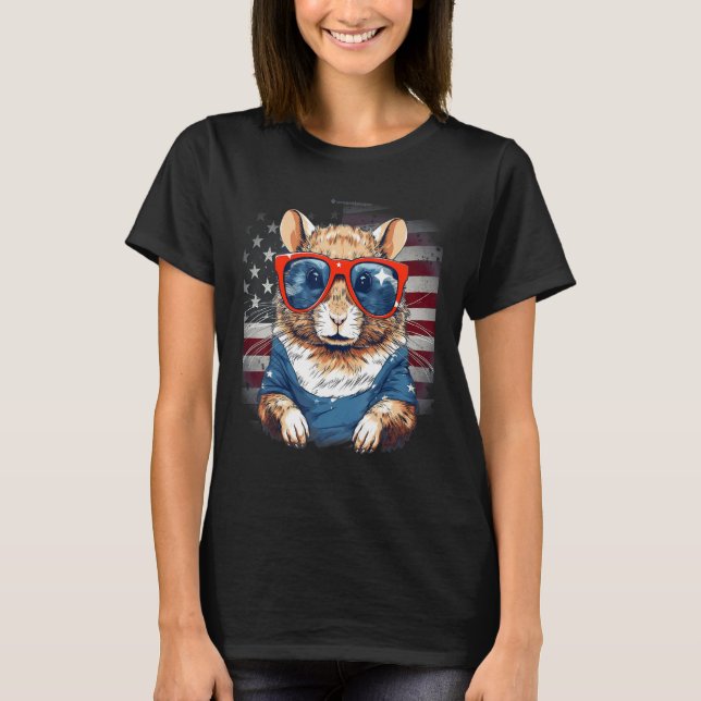 4th Of July US Flag Gerbil 2 T-Shirt (Front)