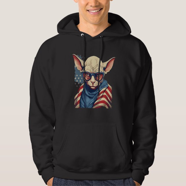 4th Of July US Flag Hairless Sphinx Cat 1 Hoodie (Front)