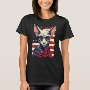4th Of July US Flag Hairless Sphinx Cat T-Shirt