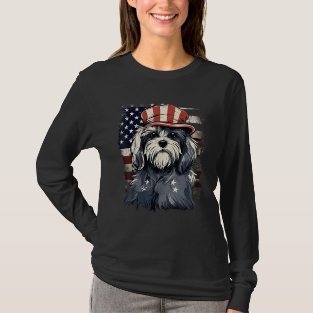 4th Of July US Flag Havanese Dog T-Shirt (Front)