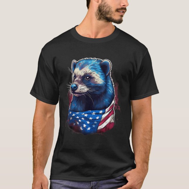 4th Of July US Flag Honey Badger T-Shirt (Front)