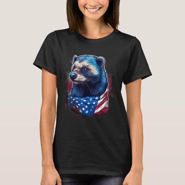 4th Of July US Flag Honey Badger T-Shirt (Front)