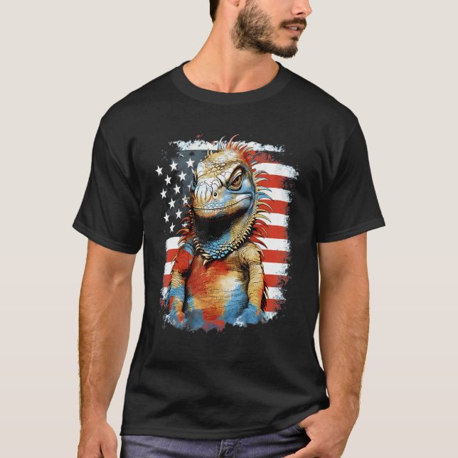 4th Of July US Flag Iguana T-Shirt (Front)