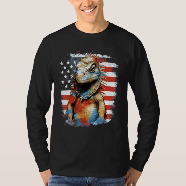 4th Of July US Flag Iguana T-Shirt (Front)