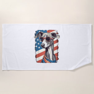 4th Of July US Flag Italian Greyhound Dog  Beach Towel