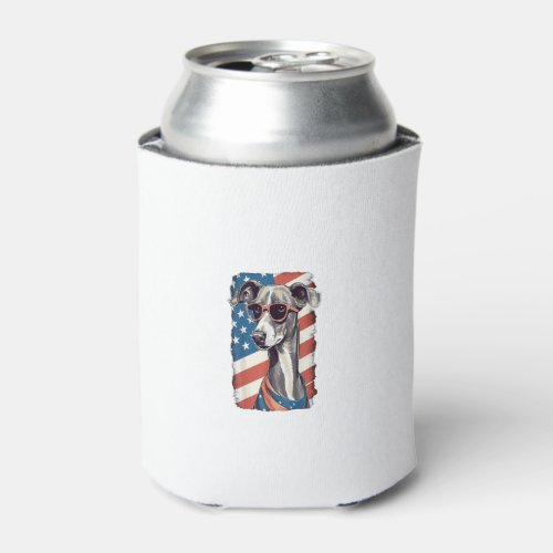 4th Of July US Flag Italian Greyhound Dog Can Cooler