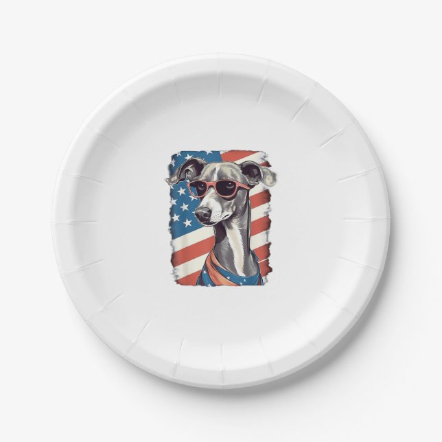 4th Of July US Flag Italian Greyhound Dog  Paper Plates (Front)