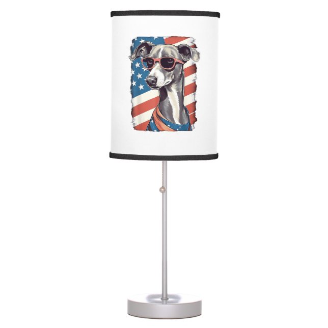 4th Of July US Flag Italian Greyhound Dog  Table Lamp (Front)