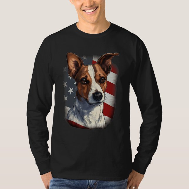 4th Of July US Flag Jack Russell Dog T-Shirt (Front)