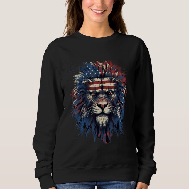 4th Of July US Flag Lion Sweatshirt (Front)