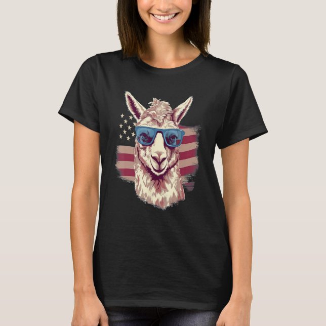 4th Of July US Flag Llama T-Shirt (Front)