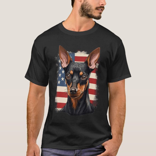 4th Of July US Flag Miniature Pinscher Dog 1 T-Shirt (Front)
