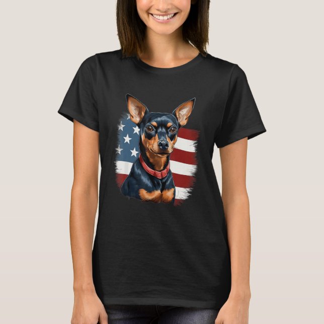 4th Of July US Flag Miniature Pinscher Dog 2 T-Shirt (Front)