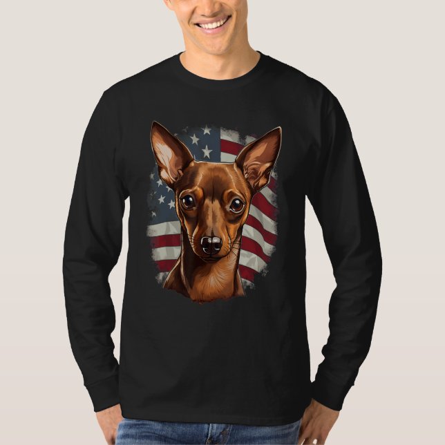 4th Of July US Flag Miniature Pinscher Dog T-Shirt (Front)