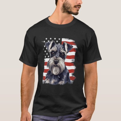 4th Of July US Flag Miniature Schnauzer Dog T_Shirt