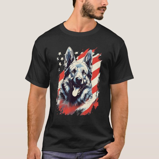 4th Of July US Flag Norwegian Elkhound Dog T-Shirt (Front)