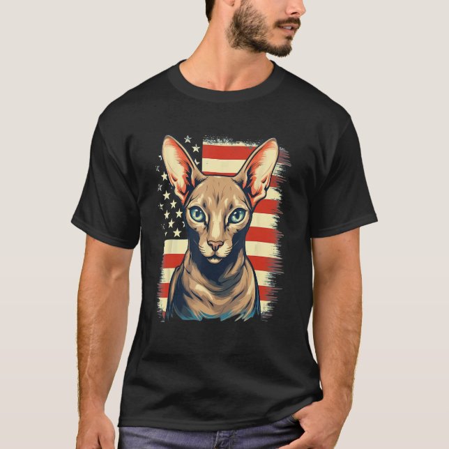 4th Of July US Flag Oriental Shorthair Cat 1 T-Shirt (Front)