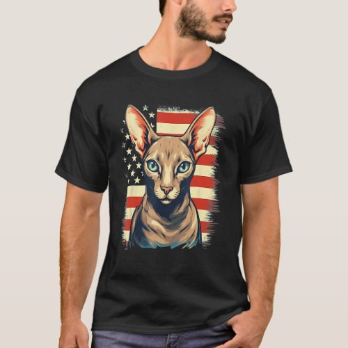 4th Of July US Flag Oriental Shorthair Cat 1 T_Shirt