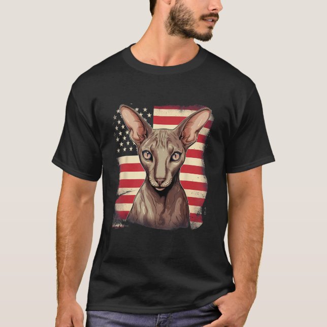 4th Of July US Flag Oriental Shorthair Cat T-Shirt (Front)
