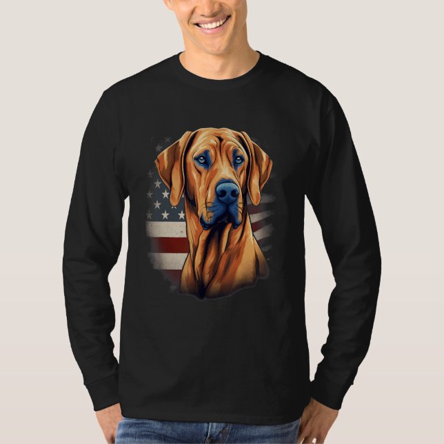 4th Of July US Flag Rhodesian Ridgeback Dog 1 T-Shirt (Front)
