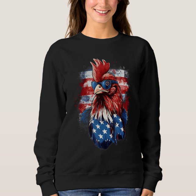 4th Of July US Flag Rooster Sweatshirt (Front)