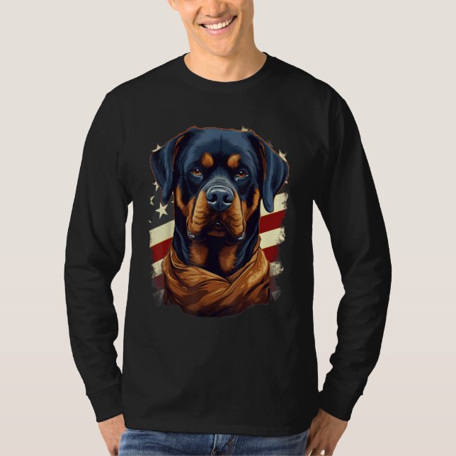 4th Of July US Flag Rottweiler Dog 1 T-Shirt (Front)