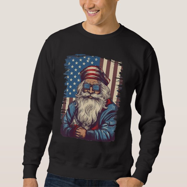 4th Of July US Flag Santa Claus 1 Sweatshirt (Front)