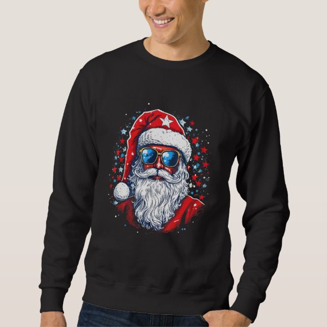 4th Of July US Flag Santa Claus 2 Sweatshirt (Front)