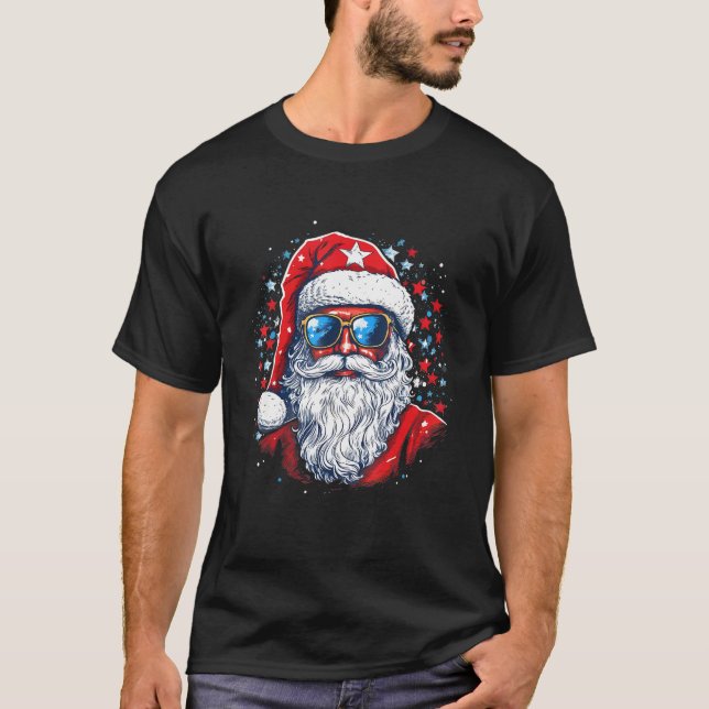 4th Of July US Flag Santa Claus 2 T-Shirt (Front)