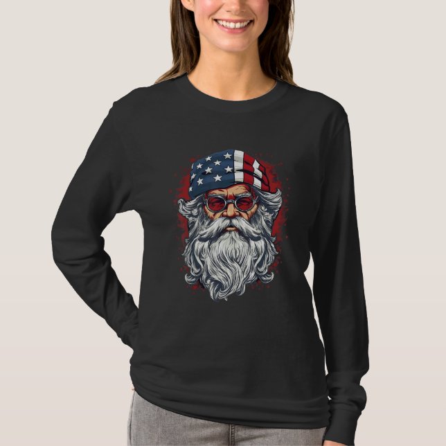 4th Of July US Flag Santa Claus 3 T-Shirt (Front)