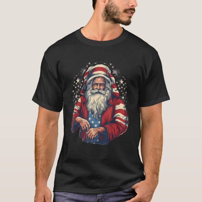 4th Of July US Flag Santa Claus 4 T-Shirt (Front)
